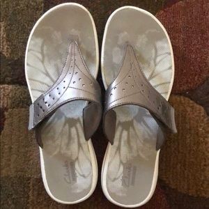 Clark’s Silver Flip Flops